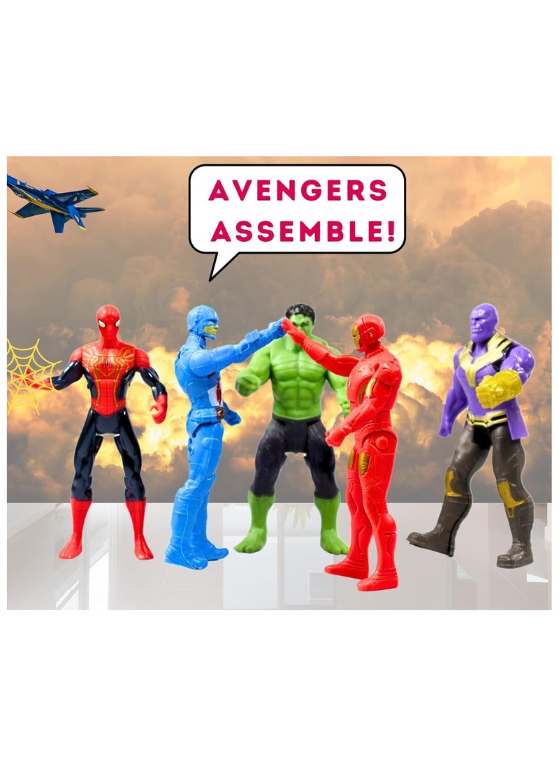 Avenger Toy Figures Set Hulk Captain-America Thanos Iron-Man Spider-Man Pack Of 5 Action Figures Set For Kids