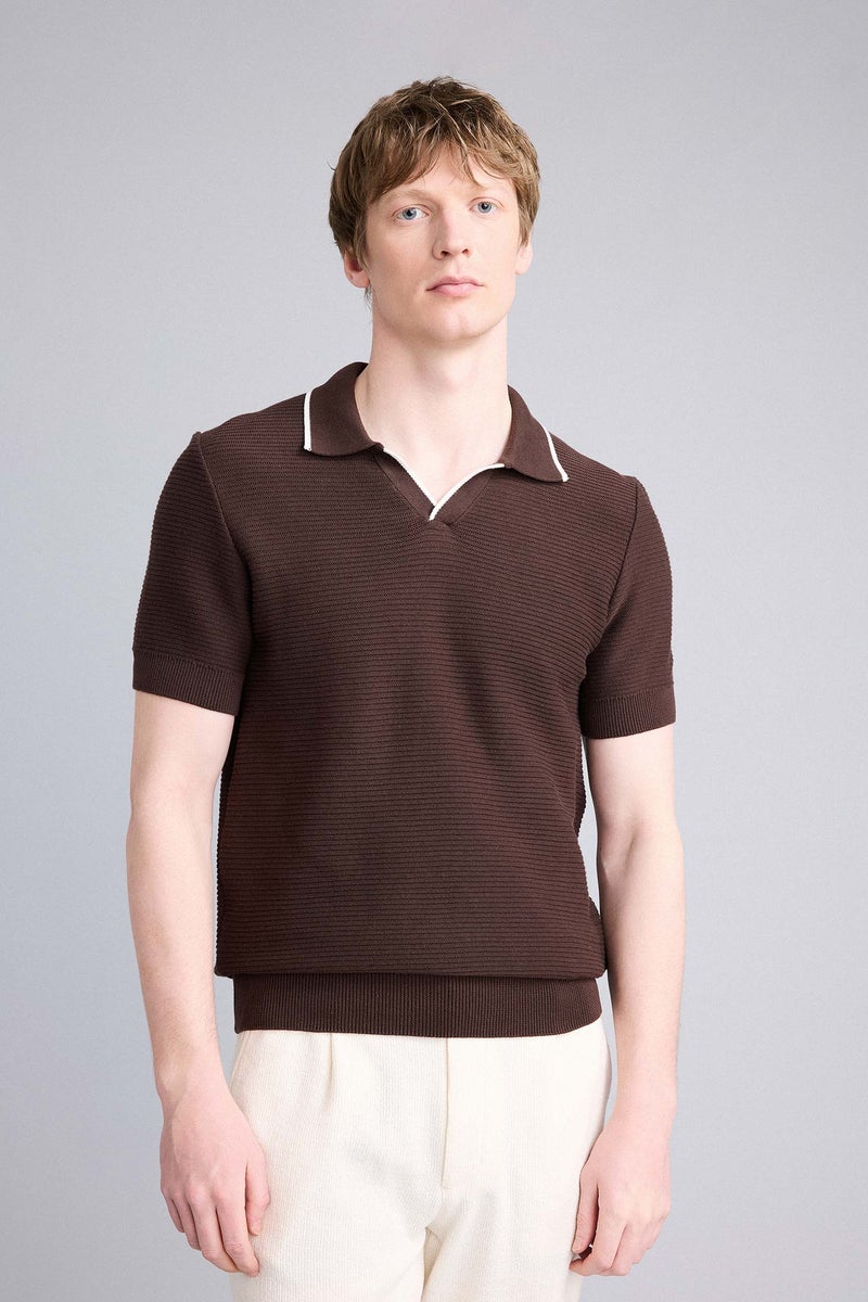 DeFacto Brown Man Standard Fit Short Sleeve Polo T-shirt Casual - Image 3