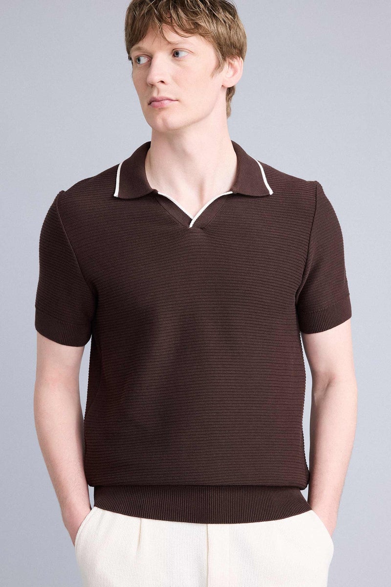 DeFacto Brown Man Standard Fit Short Sleeve Polo T-shirt Casual - Image 1