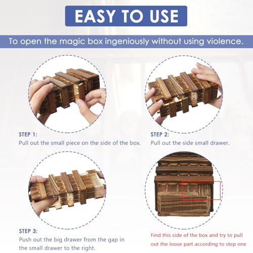 Diteje Puzzle Box, Magic Wooden Boxes Case Card Holders with Secret Hidden Compartment for Adults and Kids - Image 4