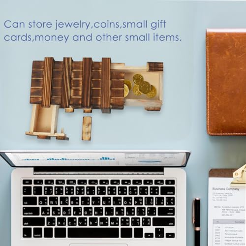 Diteje Puzzle Box, Magic Wooden Boxes Case Card Holders with Secret Hidden Compartment for Adults and Kids - Image 5
