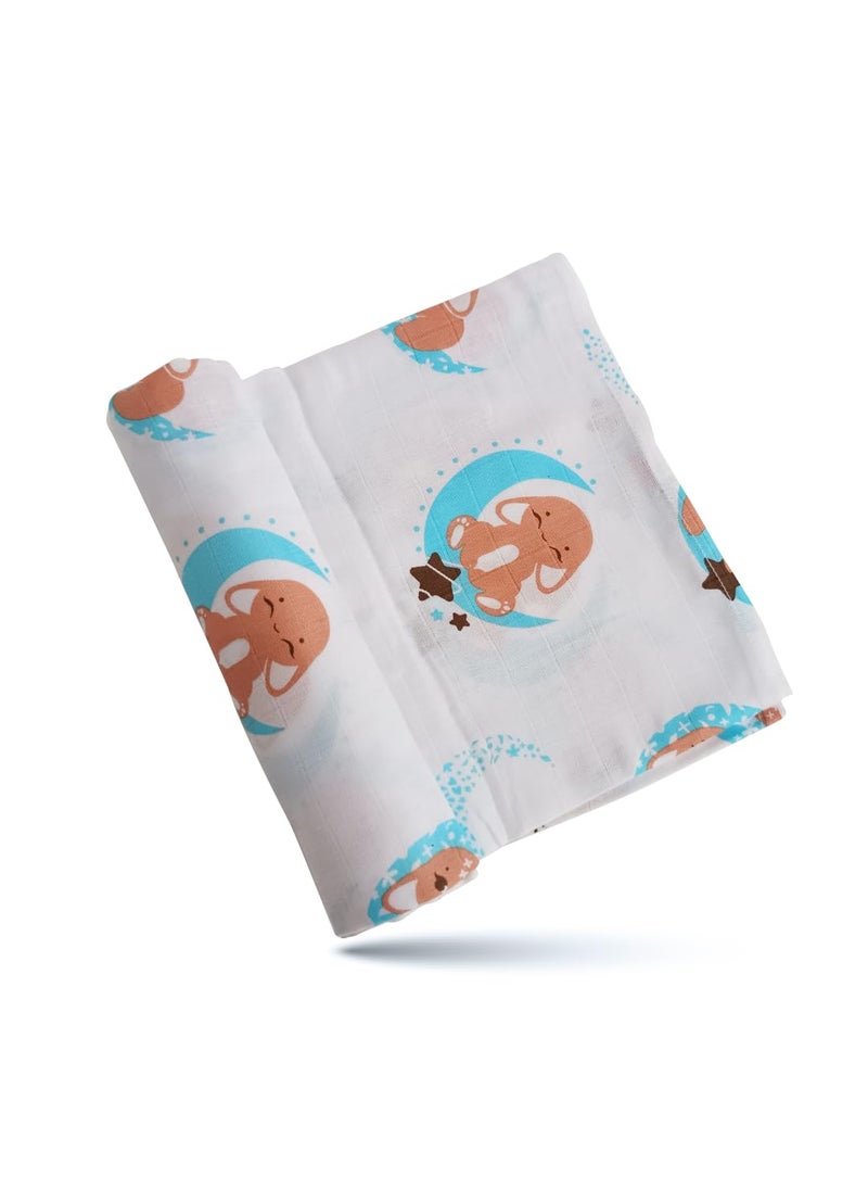 Kridlo Kridlo 100 Cotton Muslin Swaddle Wrap for Newborns Breathable SkinFriendly MultiPurpose Baby Blanket Size 90 x 90cm 02 Years Pack of 1 Blue Moon Design 