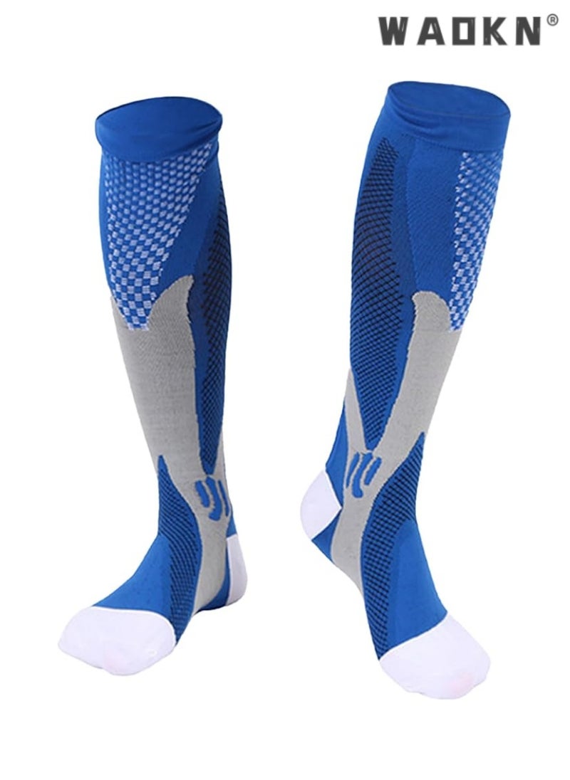 WAOKN High-Performance Compression Running Socks, Professional Sports Long-Tube Football Socks, Calf-Length Design, Extremely Elastic, Suitable for Long-Duration Sports Activities（Blue）  - Image 1