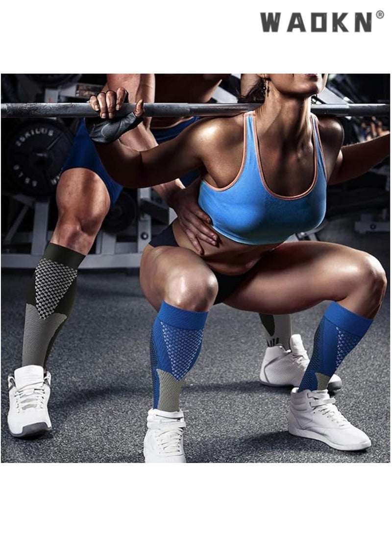 WAOKN High-Performance Compression Running Socks, Professional Sports Long-Tube Football Socks, Calf-Length Design, Extremely Elastic, Suitable for Long-Duration Sports Activities（Blue）  - Image 3