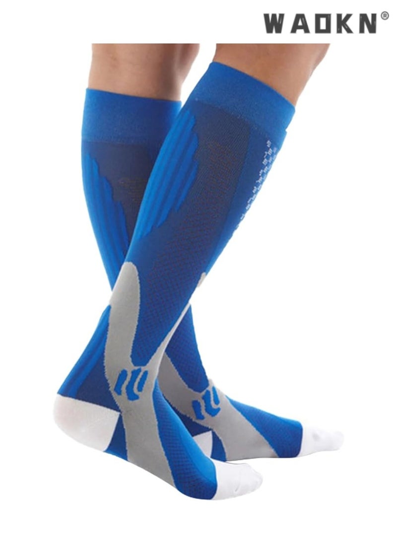 WAOKN High-Performance Compression Running Socks, Professional Sports Long-Tube Football Socks, Calf-Length Design, Extremely Elastic, Suitable for Long-Duration Sports Activities（Blue）  - Image 2