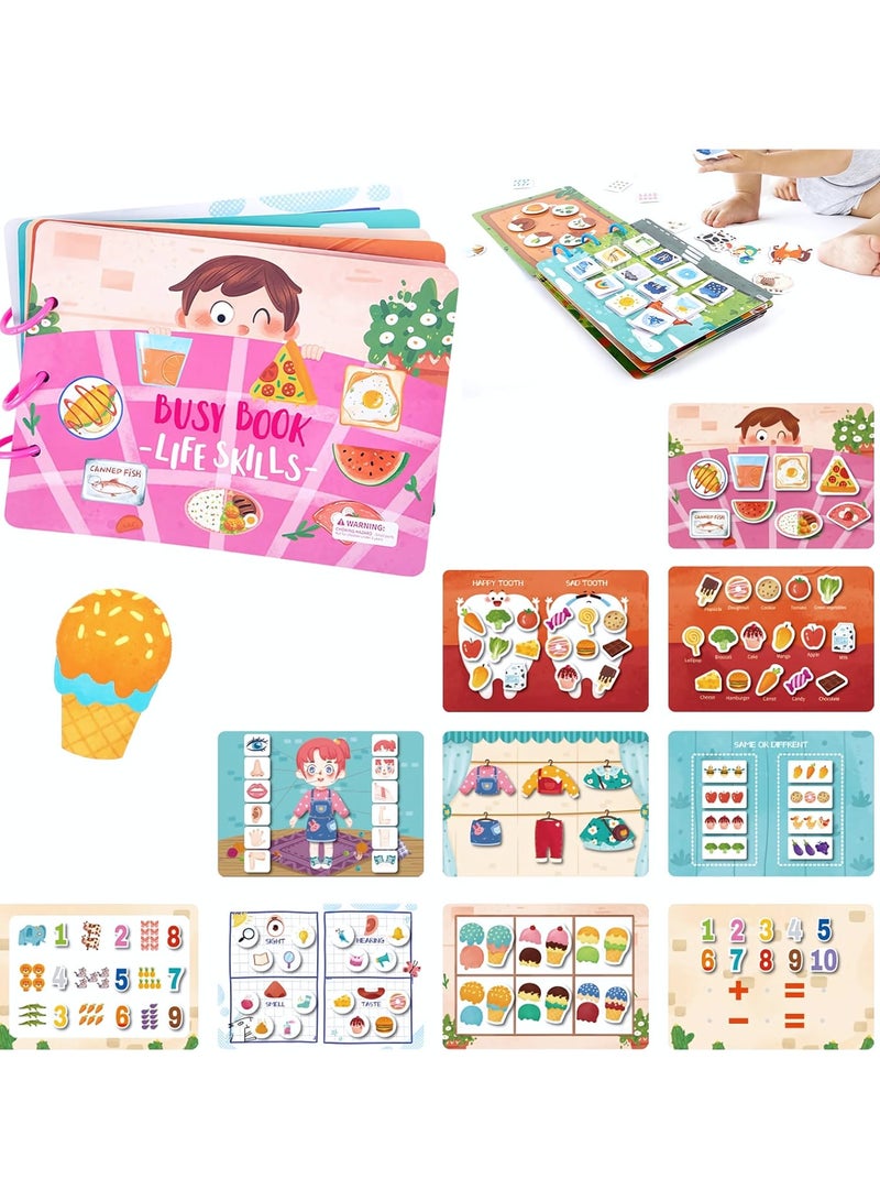 Busy Books for Toddlers, Montessori Busy Book for Kids to Develop Learning Skills, Early Development Toys for 3+ Year Old Boys Girls, Quiet Book for Toddlers (Life Skills Theme) - Image 1