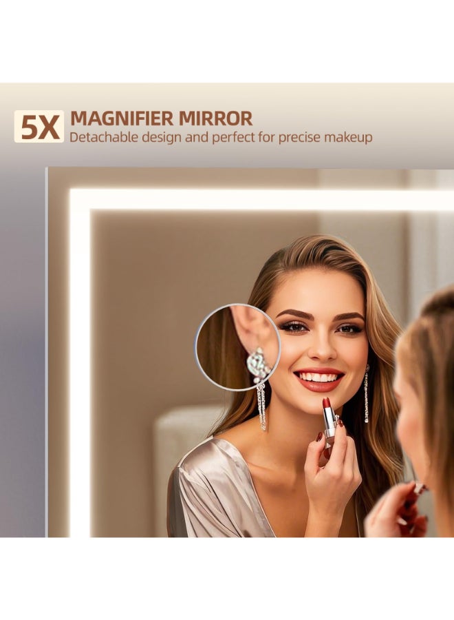 Memobarco Vanity Mirror with Lights 23x 18 Makeup Mirror with 3 Color Modes 5X Magnification USBTypeC Charging Port Large LED Mirror for Bedroom Tabletop Wall Mounted - Image 4