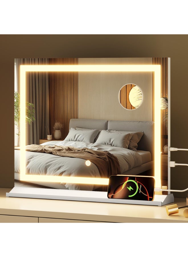 Memobarco Vanity Mirror with Lights 23x 18 Makeup Mirror with 3 Color Modes 5X Magnification USBTypeC Charging Port Large LED Mirror for Bedroom Tabletop Wall Mounted - Image 2