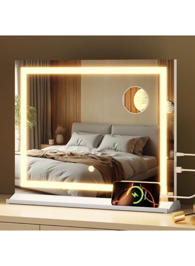 Memobarco Vanity Mirror with Lights 23x 18 Makeup Mirror with 3 Color Modes 5X Magnification USBTypeC Charging Port Large LED Mirror for Bedroom Tabletop Wall Mounted - Image 1
