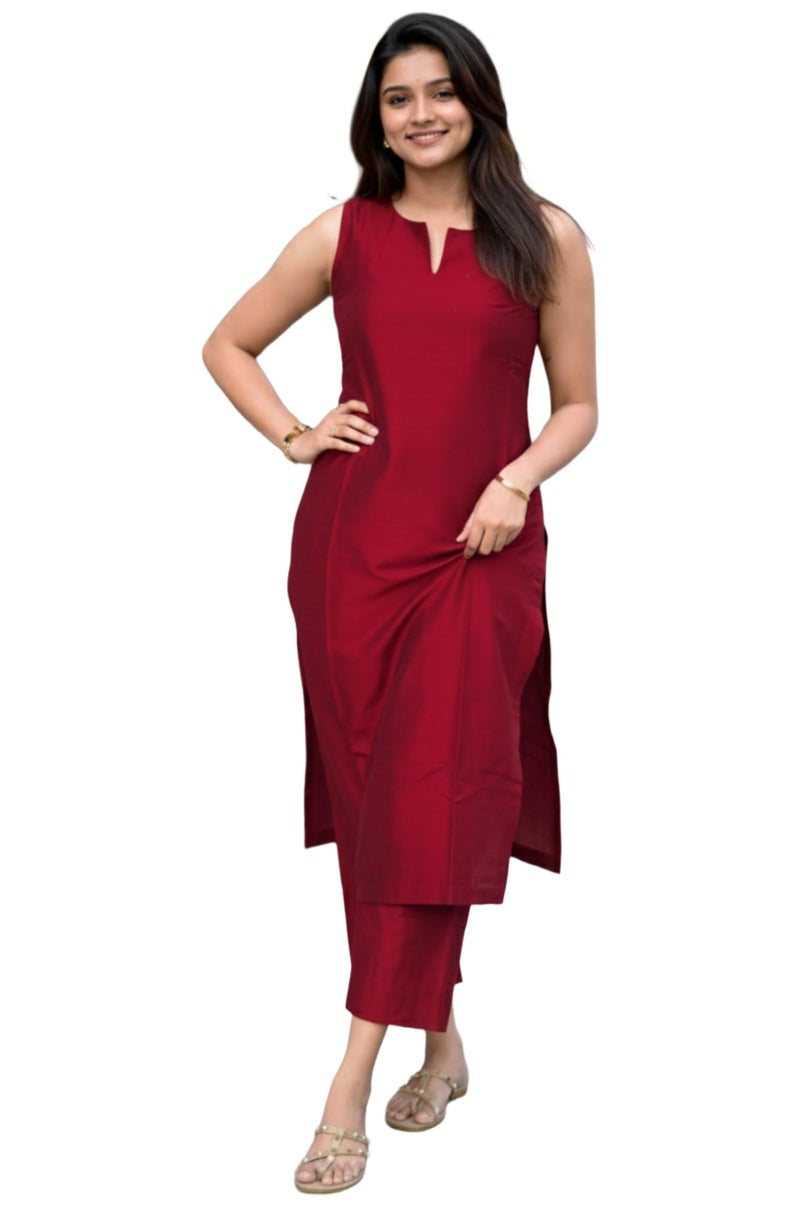 ANNI Designer Women's Rayon Viscose Solid Straight Kurta with Palazzo (RIMPY RED_S_RED_Small) - Image 1