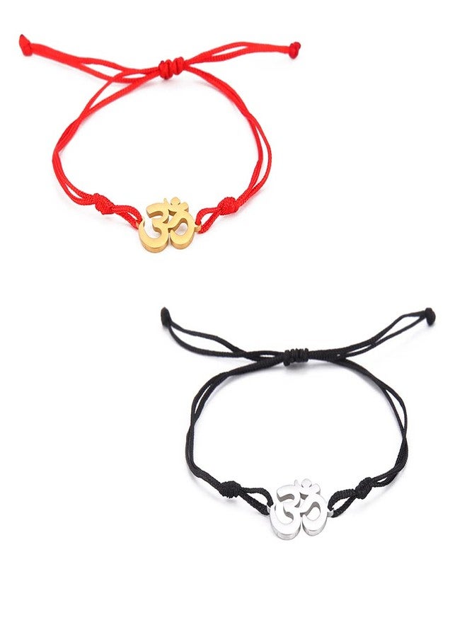 UNIFT Om Bracelet For Men & Women Stainless Steel Hindu Symbol Om Amulet Bracelets Charm Yoga Adjustable Bracelet Hypoallergenic Jewelry (silver+gold, Stainless Steel) - Image 1