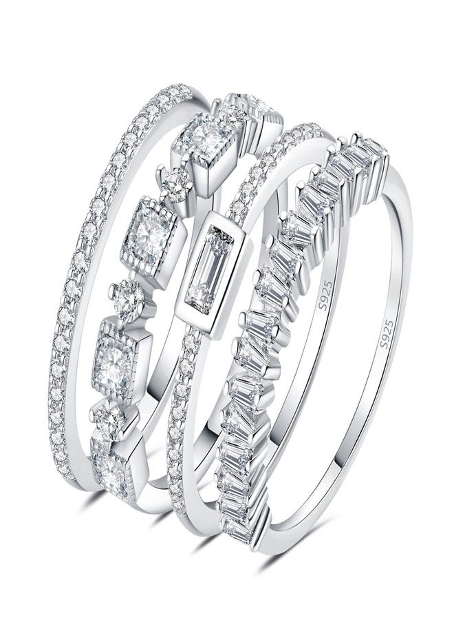 JewelryPalace Princess Emerald Cut CZ Stackable Wedding Ring Eternity Bands for Women, Cubic Zirconia 925 Sterling Silver 14K White Gold Plated Promise Ring for Her, 4pc Anniversary Ring Sets 8 - Image 1