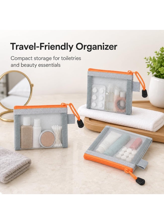 5 Pcs Small Mesh Bags Orange Zipper Pouch, 4.7 x 3 Inch Travel Nylon Makeup Pouches for Purse, Mini Mesh Bags with Zipper, Waterproof Toiletry Organizer Inserts for Daily Use - Image 4