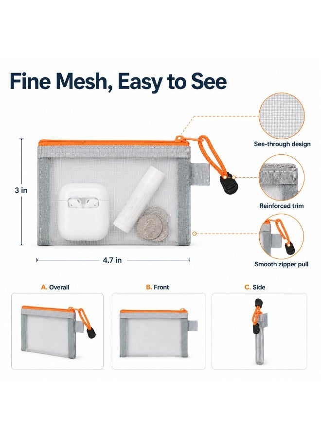 5 Pcs Small Mesh Bags Orange Zipper Pouch, 4.7 x 3 Inch Travel Nylon Makeup Pouches for Purse, Mini Mesh Bags with Zipper, Waterproof Toiletry Organizer Inserts for Daily Use - Image 2