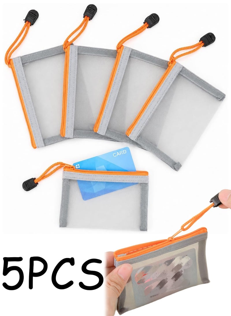 5 Pcs Small Mesh Bags Orange Zipper Pouch, 4.7 x 3 Inch Travel Nylon Makeup Pouches for Purse, Mini Mesh Bags with Zipper, Waterproof Toiletry Organizer Inserts for Daily Use - Image 1