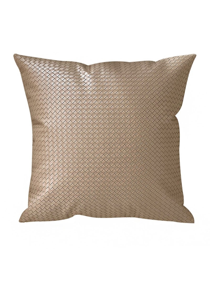 Aikanbo PU Throw Pillow Cover Woven Faux Leather Cushion Cover Modern Farmhouse Square Decorative Pillowcase for Sofa Office Bedroom (Khaki，50*50cm，Excluding Pillow Core) - Image 1