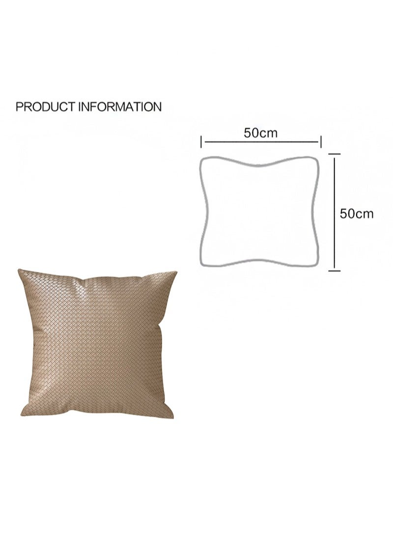 Aikanbo PU Throw Pillow Cover Woven Faux Leather Cushion Cover Modern Farmhouse Square Decorative Pillowcase for Sofa Office Bedroom (Khaki，50*50cm，Excluding Pillow Core) - Image 5