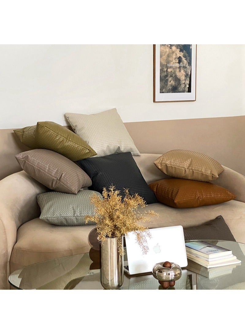 Aikanbo PU Throw Pillow Cover Woven Faux Leather Cushion Cover Modern Farmhouse Square Decorative Pillowcase for Sofa Office Bedroom (Khaki，50*50cm，Excluding Pillow Core) - Image 4