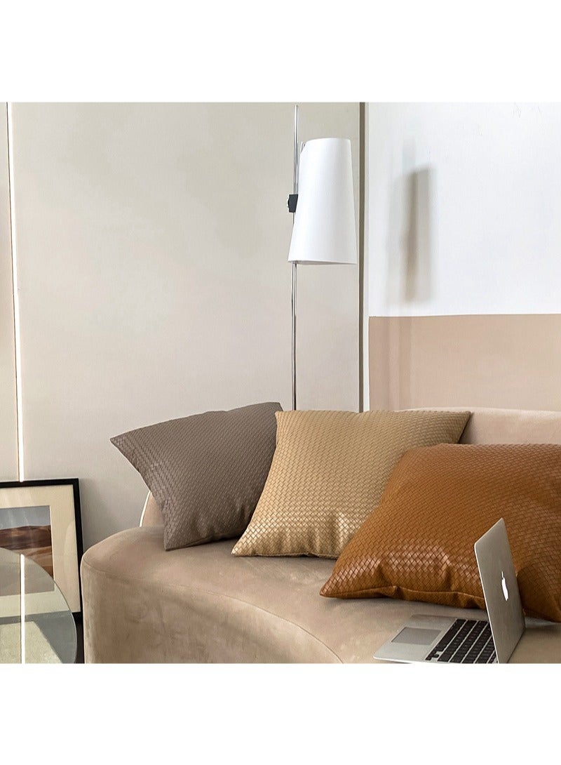 Aikanbo PU Throw Pillow Cover Woven Faux Leather Cushion Cover Modern Farmhouse Square Decorative Pillowcase for Sofa Office Bedroom (Khaki，50*50cm，Excluding Pillow Core) - Image 3