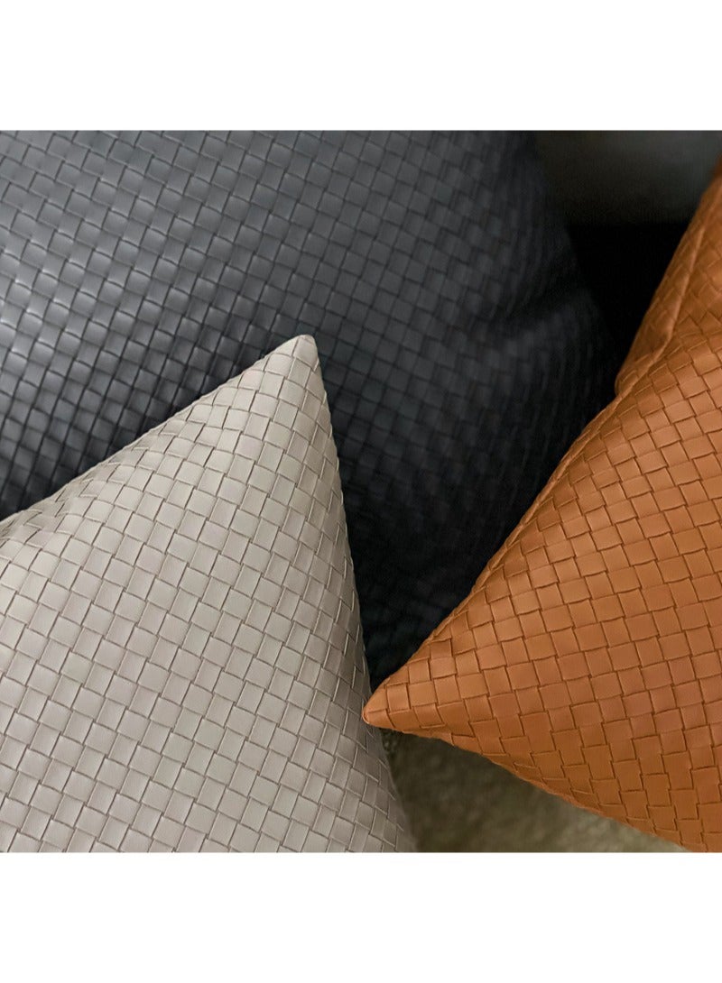 Aikanbo PU Throw Pillow Cover Woven Faux Leather Cushion Cover Modern Farmhouse Square Decorative Pillowcase for Sofa Office Bedroom (Khaki，50*50cm，Excluding Pillow Core) - Image 2