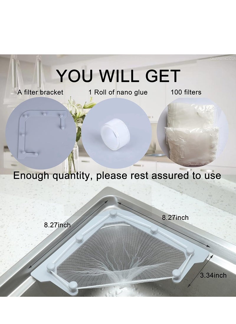 Generic - Triangle tri-holder corner sink filter net(Gray),Sink Strainer Bag with 100 pcs,Corner Sink Strainer Basket，Mesh sink strainer bags，Disposable sink strainer，Mesh Bag for Kitchen Waste Leftover - Image 1