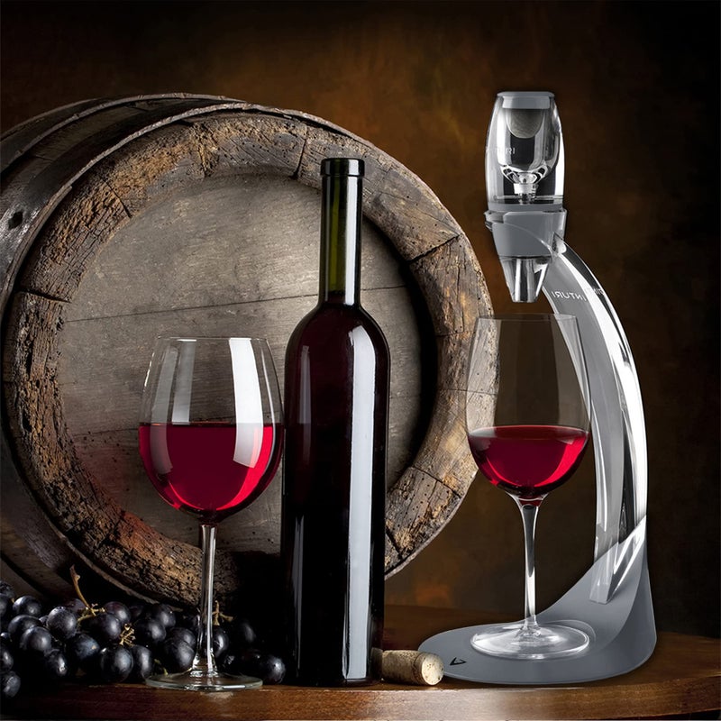 Vinturi Deluxe Essential Pourer and Decanter Tower Stand Easily and Conveniently Aerates by the Bottle or Glass and Enhances Flavors with Smoother Finish, Gray, Red Wine Set - Image 3