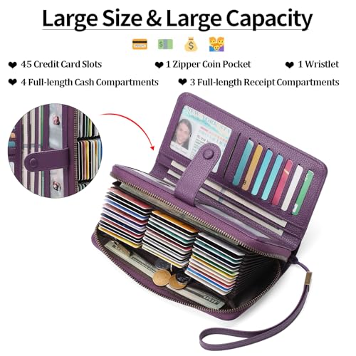 GAEKEAO Leather Credit Card Holder Wallet for Women RFID Blocking Large Capacity Bifold Zipper Card Case Organizer with Wristlet 45 Slots - Image 2