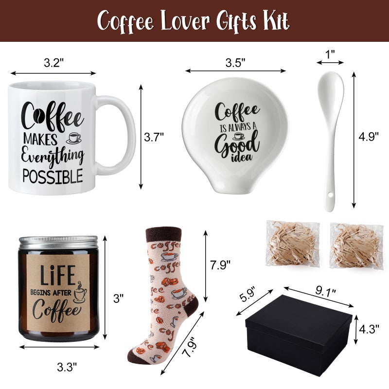 Vabean 5 Pieces Coffee Lover Gift Set Includes Coffee Mug and Spoon Rest Holder Coffee Themed Candle Coffee Socks Coffee Gift Box Gift Idea Coffee Gift Basket for Women Men - Image 3