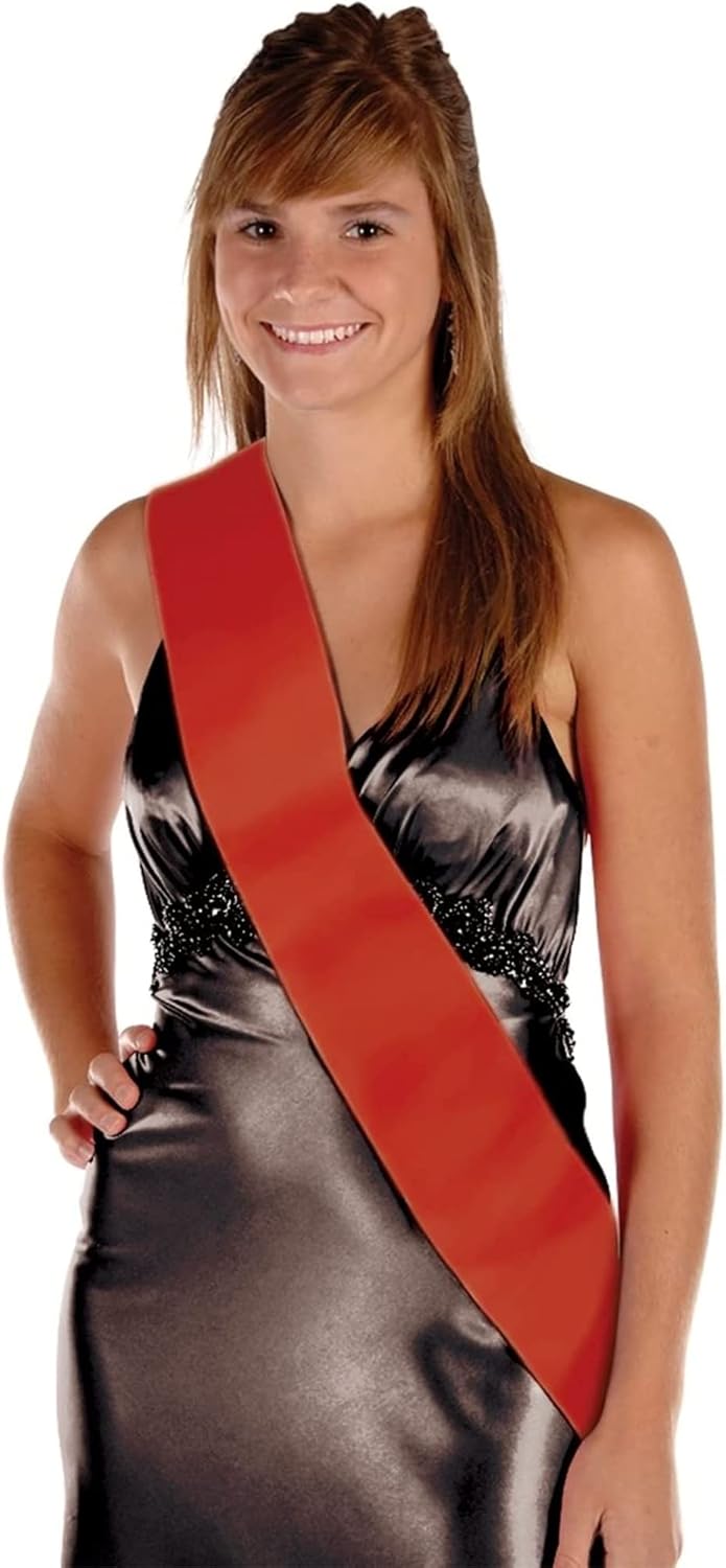 Beistle شريط ساتان أحمر من بيستل قابل للتخصيص قابل للارتداء لأعياد الميلاد وحفلات الوداع والأزياء والفعاليات والاحتفالات تصميم فارغ للتخصيص الذاتي 33 × 4 - Image 2