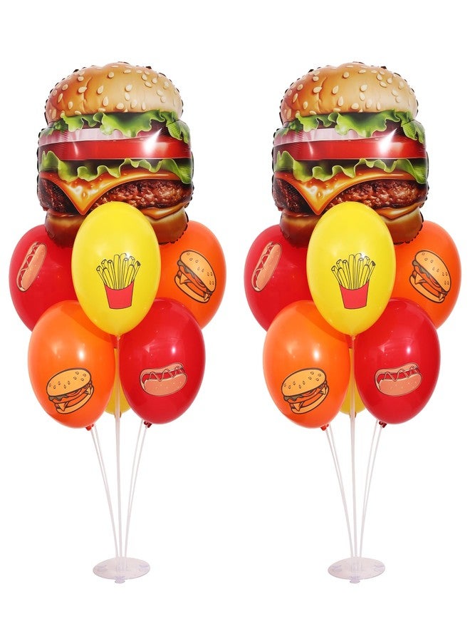 KIRIN Hamburger Balloons Stand for Table Centerpiece Stand Kit 2 Sets with Realistic BBQ Burger Foil Balloons for Cheeseburger Fast Food BBQ Birthday Party Decorations - Image 1