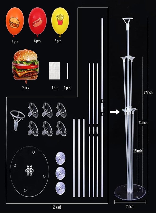 KIRIN Hamburger Balloons Stand for Table Centerpiece Stand Kit 2 Sets with Realistic BBQ Burger Foil Balloons for Cheeseburger Fast Food BBQ Birthday Party Decorations - Image 3