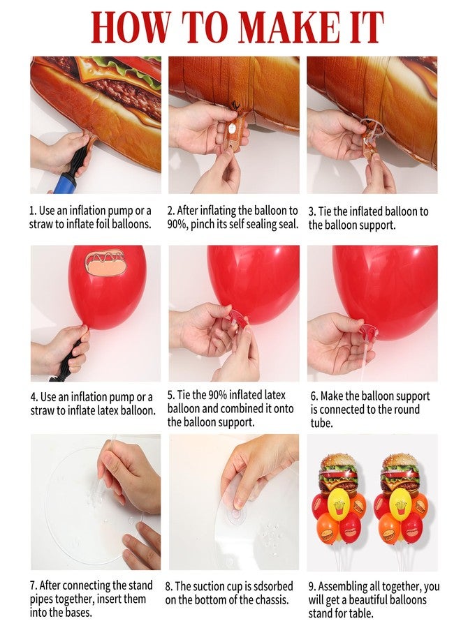 KIRIN Hamburger Balloons Stand for Table Centerpiece Stand Kit 2 Sets with Realistic BBQ Burger Foil Balloons for Cheeseburger Fast Food BBQ Birthday Party Decorations - Image 4