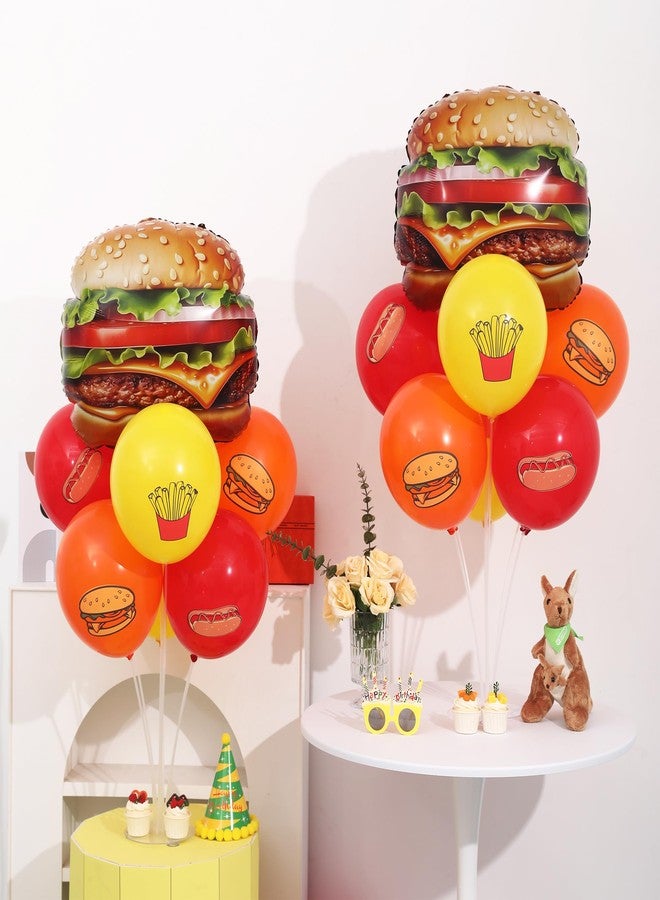 KIRIN Hamburger Balloons Stand for Table Centerpiece Stand Kit 2 Sets with Realistic BBQ Burger Foil Balloons for Cheeseburger Fast Food BBQ Birthday Party Decorations - Image 2