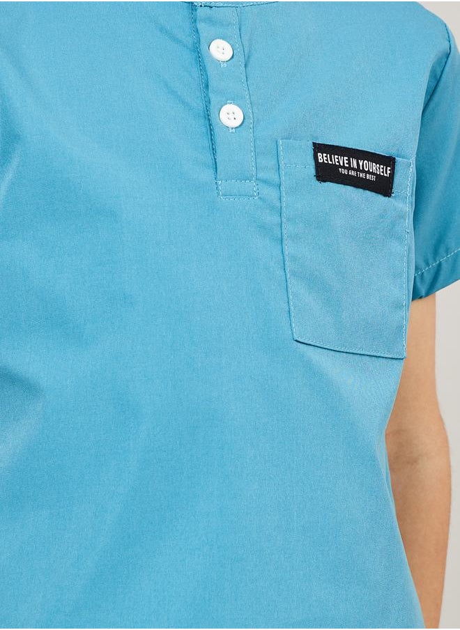 Styli - Solid Mandarin Collar T-Shirt & Shorts Set - Image 1
