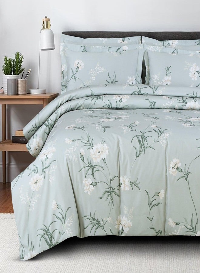Malako Sion Sage Green Botanic King Size Bedsheet with 2 Pillow Covers - Image 1