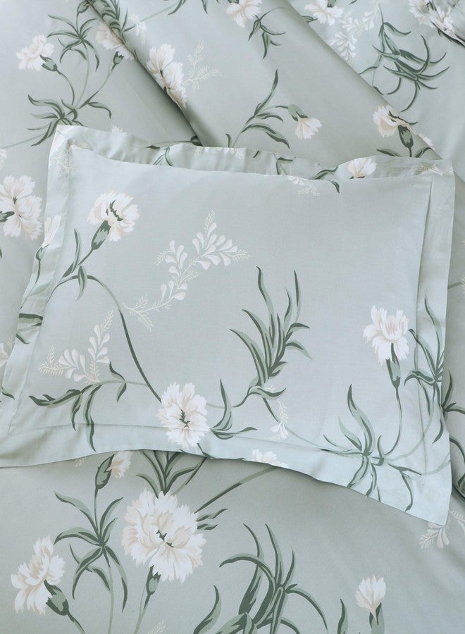 Malako Sion Sage Green Botanic King Size Bedsheet with 2 Pillow Covers - Image 2