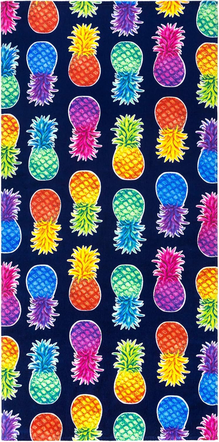 Softerry Colorful Pineapples Beach Towel 30 x 60 inches 100 Cotton 1 Towel 30 x 60 Navy - Image 2