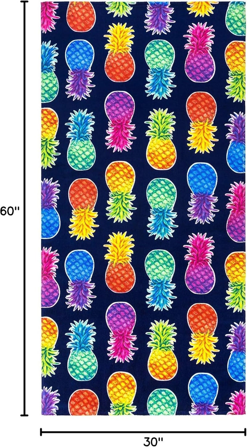 Softerry Colorful Pineapples Beach Towel 30 x 60 inches 100 Cotton 1 Towel 30 x 60 Navy - Image 5