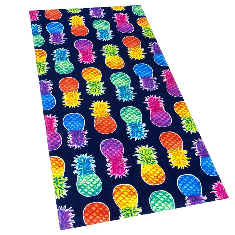 Softerry Colorful Pineapples Beach Towel 30 x 60 inches 100 Cotton 1 Towel 30 x 60 Navy - Image 1
