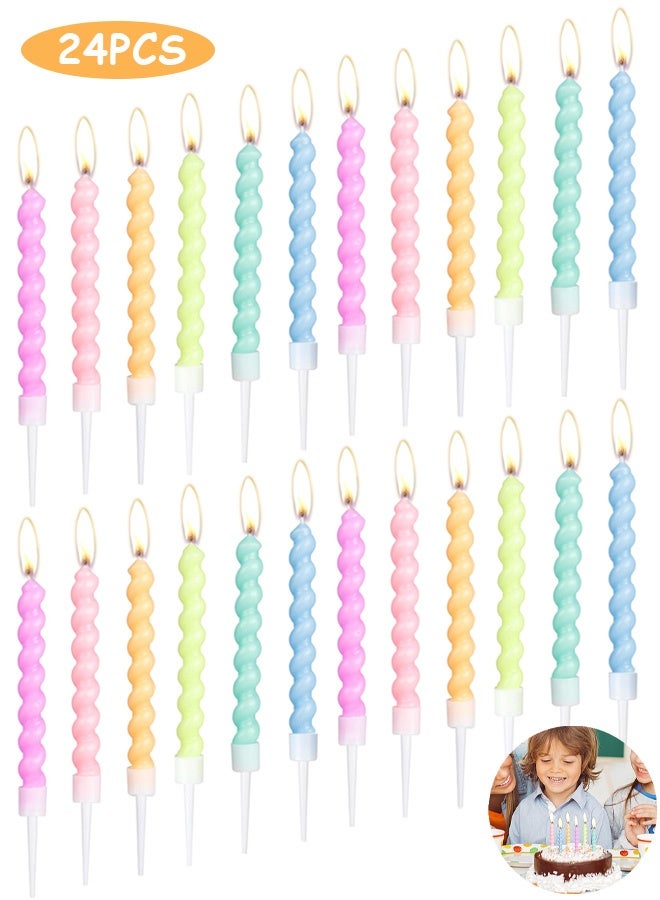 MXN 24 Pcs Spiral Birthday Candles with Holders - Cake Cupcake Candles, Happy Birthday Party Cake Topper Decoration Gifts for Birthday Wedding Lucky Party Cake Decorations - Image 1