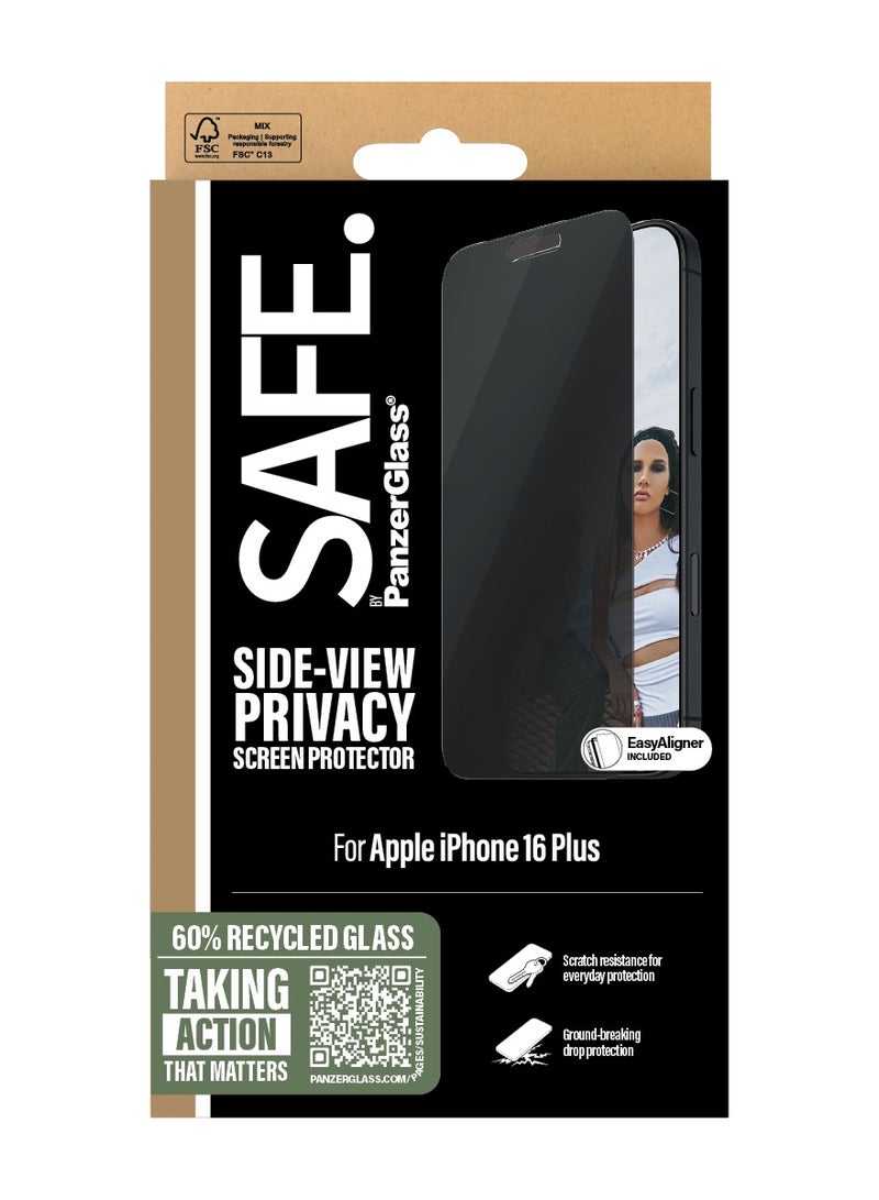 PanzerGlass حماية الخصوصية SAFE من PanzerGlass® لجهاز iPhone 16 Plus - زجاج معاد تدويره بنسبة 60%، طلاء خالي من البقع - مع مساعدة التركيب لتسهيل التثبيت، واقي زجاجي مقسى لجهاز iPhone 16 Plus - Image 3