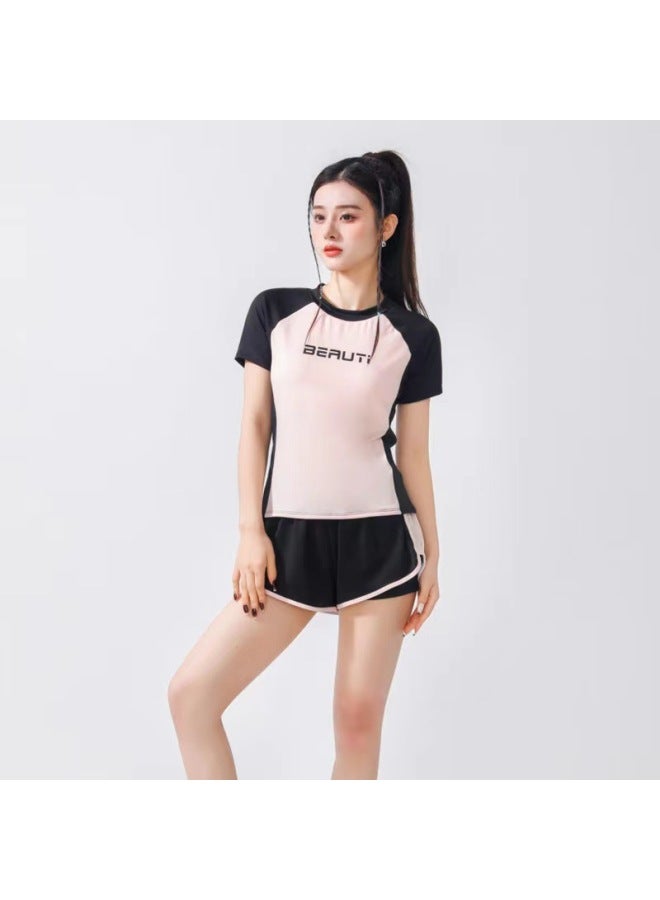 Loquat Swimsuit Women's Two-piece Summer Split Quick-drying Conservative Meat-covered Slim Korean Version Of Hot Spring Sports Women's Swimming Clothing Wholesale-Color:6315 Pink Lady- - Image 1