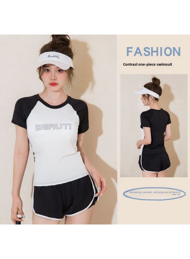 Loquat Swimsuit Women's Two-piece Summer Split Quick-drying Conservative Meat-covered Slim Korean Version Of Hot Spring Sports Women's Swimming Clothing Wholesale-Color:6315 Pink Lady- - Image 2