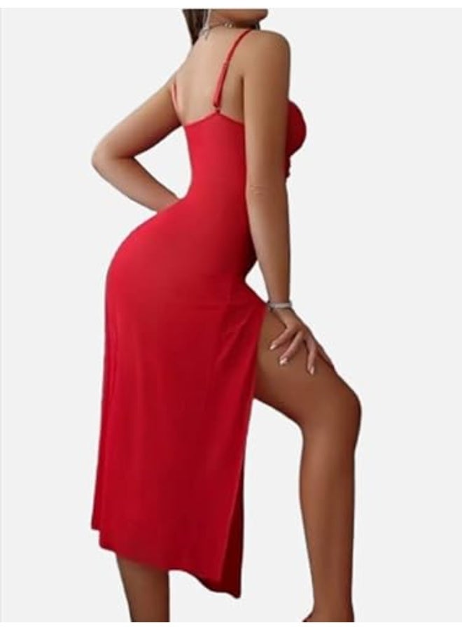 هنادى لانجيري طويل احمر بخامة زبدة فائقة النعومة – ساوان يناسب حتى 80 كيلو – HN 9048 - Image 3