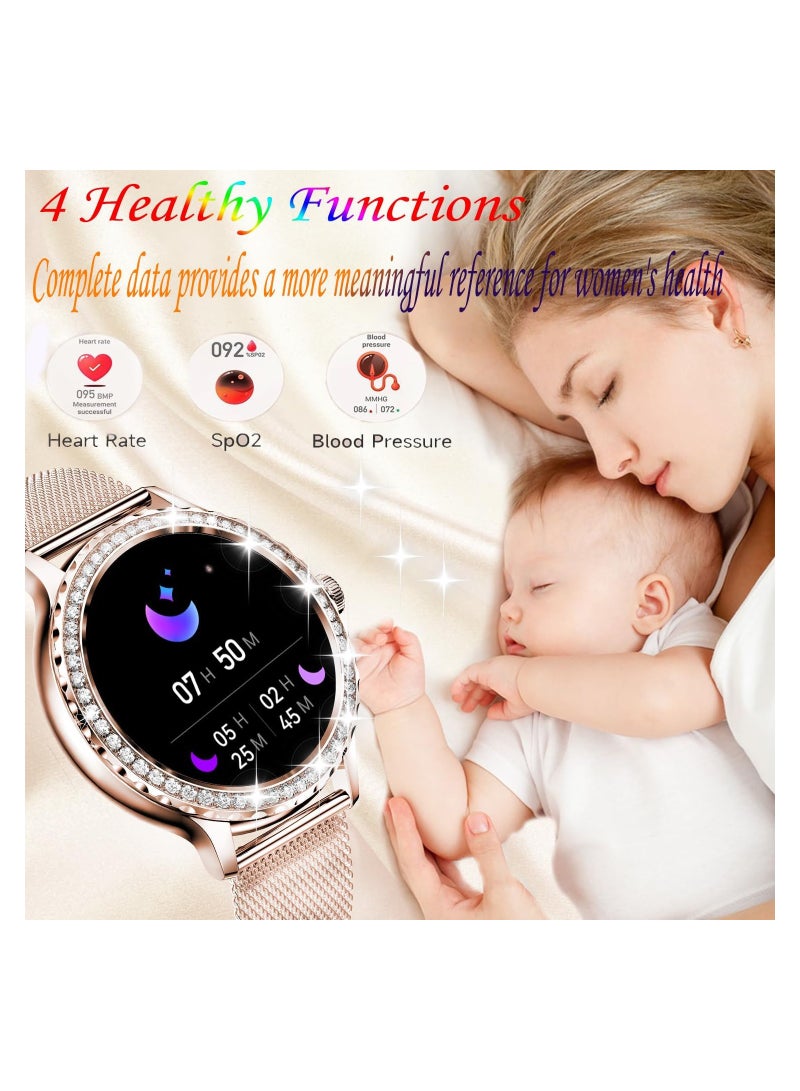 Elegant Diamond Smartwatch for Women - 1.3'' Full Touch Screen, Answer/Make Calls, Fitness Tracker with Heart Rate, Blood Oxygen, Sleep Monitor, AI Voice Control, Compatible with Android Phones. - Image 2