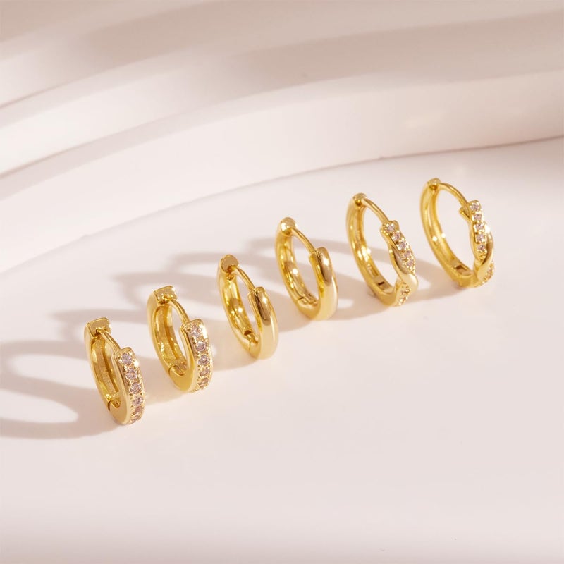 Poxtex Small Hoop Earrings for Women14K Real Gold Plated Huggie Cartilage Earrings Set for Multiple Piercing Lightweight Hypoallergenic 925 Sterling Silver Jewelry for Gifts - Image 3