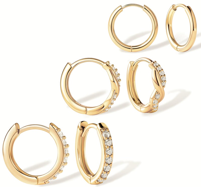 Poxtex Small Hoop Earrings for Women14K Real Gold Plated Huggie Cartilage Earrings Set for Multiple Piercing Lightweight Hypoallergenic 925 Sterling Silver Jewelry for Gifts - Image 1