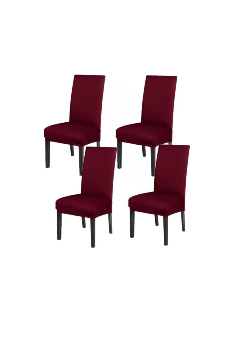 Bluejw طقم أغطية كراسي طعام مكون من 4 قطع باللون الأحمر الداكن - Image 1