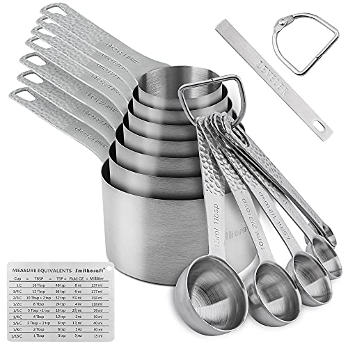 Smithcraft Measuring Cups and Spoons Set, 18/8 Stainless Steel Measuring Cups and Spoons Set of 16pcs, Metal Measuring Cup and Measuring Spoon Set With Leveler and Equivalents Dry 2/3 & 3/4 Cup Measuring Cup Set - Image 1