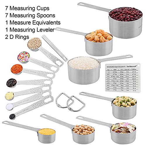 Smithcraft Measuring Cups and Spoons Set, 18/8 Stainless Steel Measuring Cups and Spoons Set of 16pcs, Metal Measuring Cup and Measuring Spoon Set With Leveler and Equivalents Dry 2/3 & 3/4 Cup Measuring Cup Set - Image 2